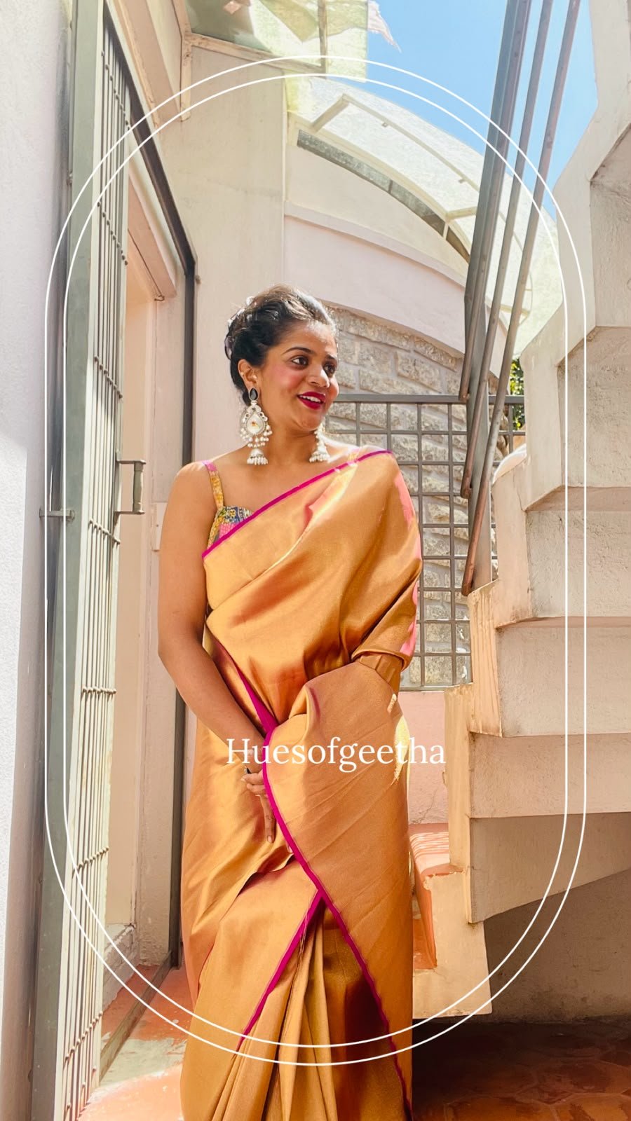Gold Tissue Saree with Pink Border