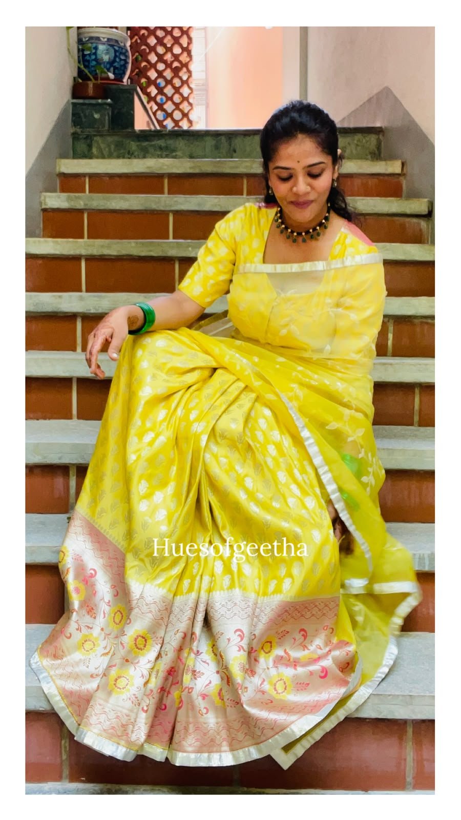 Lemon Yellow Organza Saree with Banarasi Border