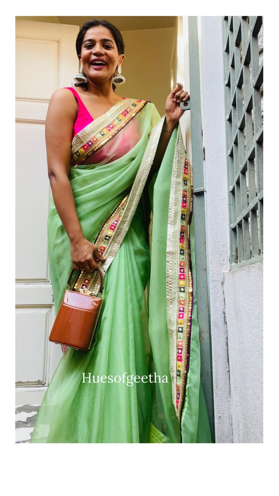 Mint Organza Saree with Embroidered Border