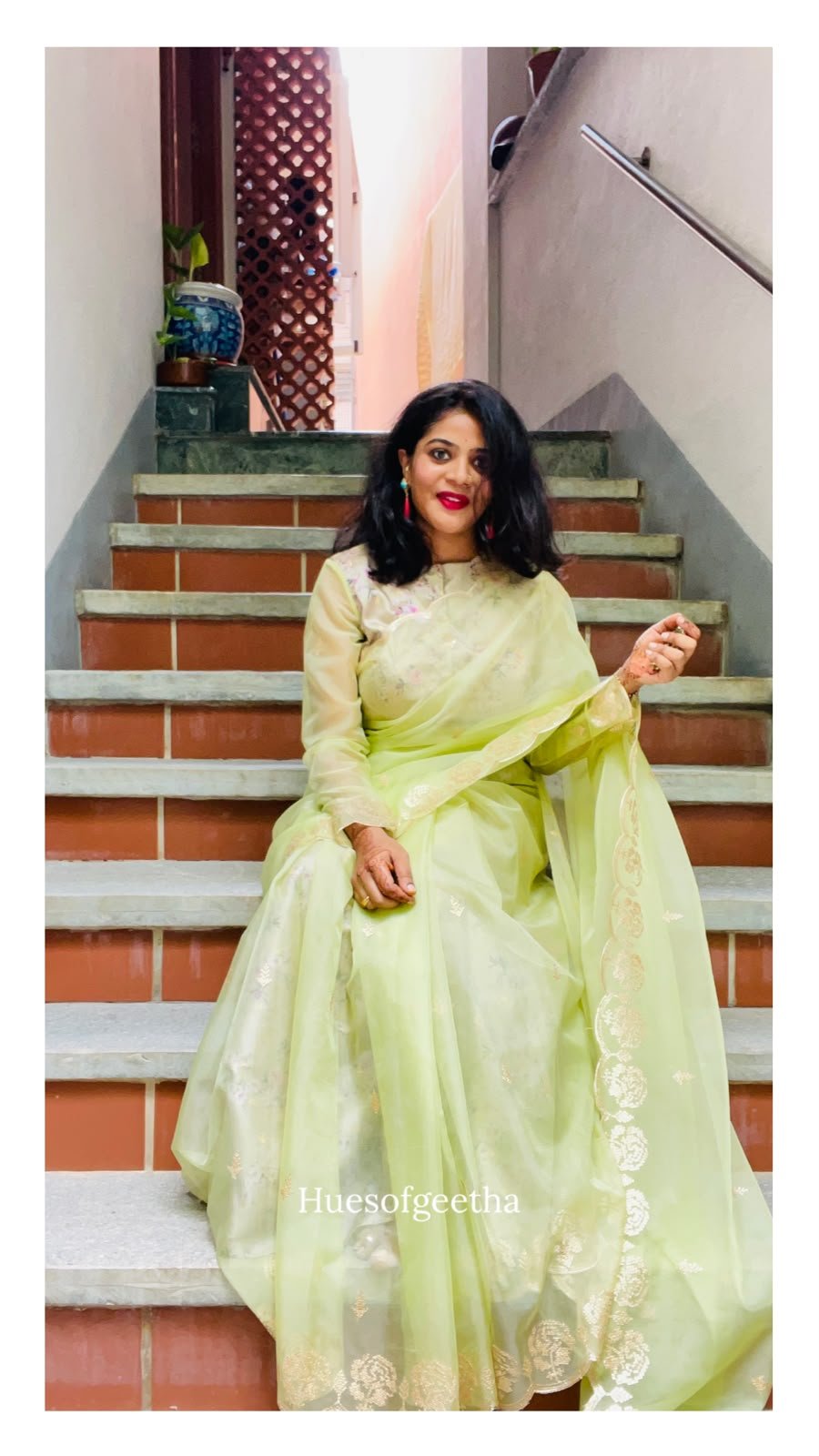 Pistachio Organza Saree with Scalloped Border