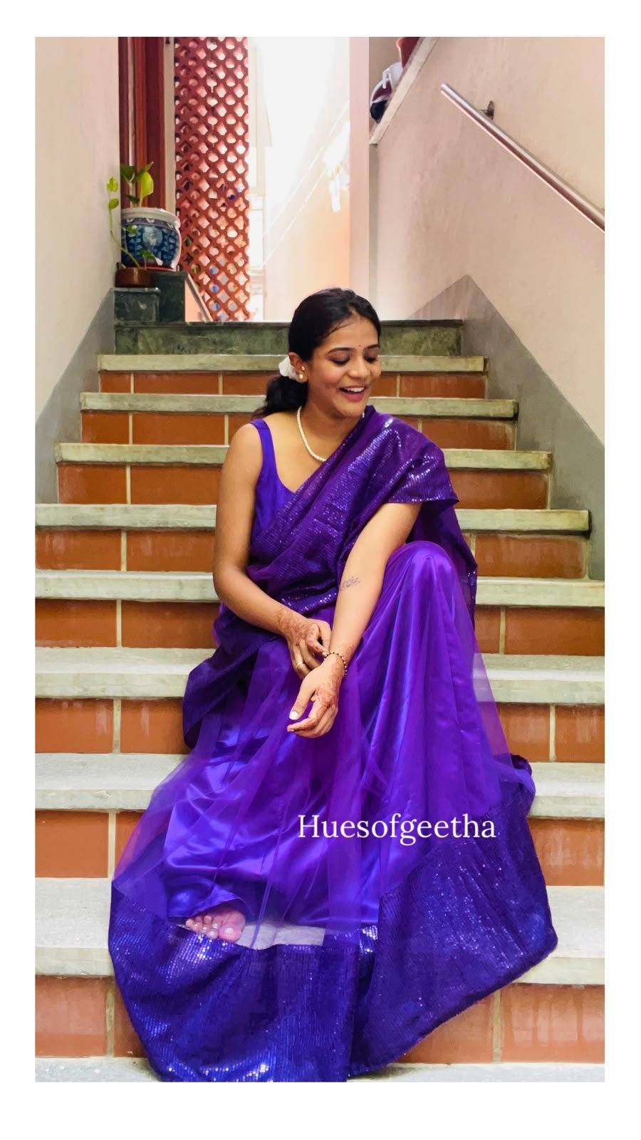 Purple Sequin Organza Saree