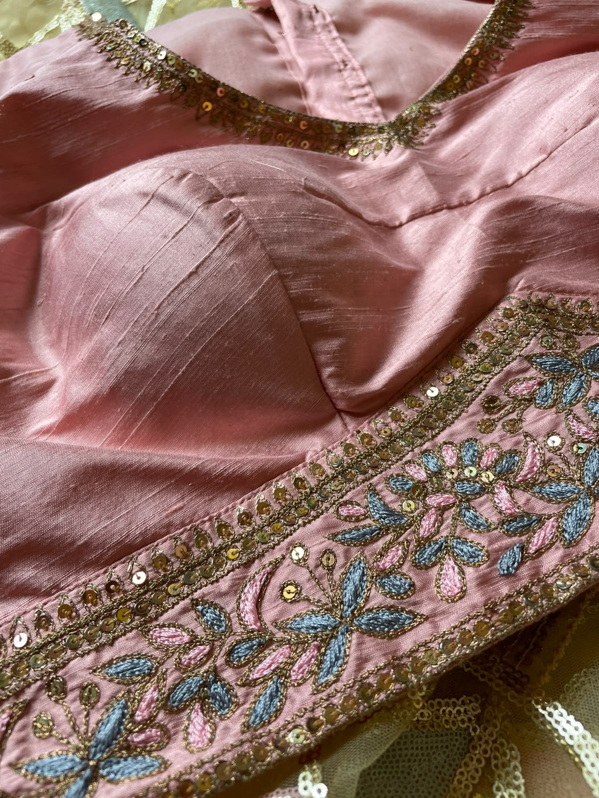 Blush Pink Blouse with Embroidered Band