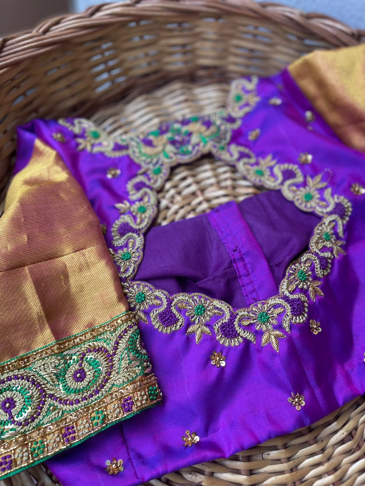 Purple Maggam Blouse with Paisley Border