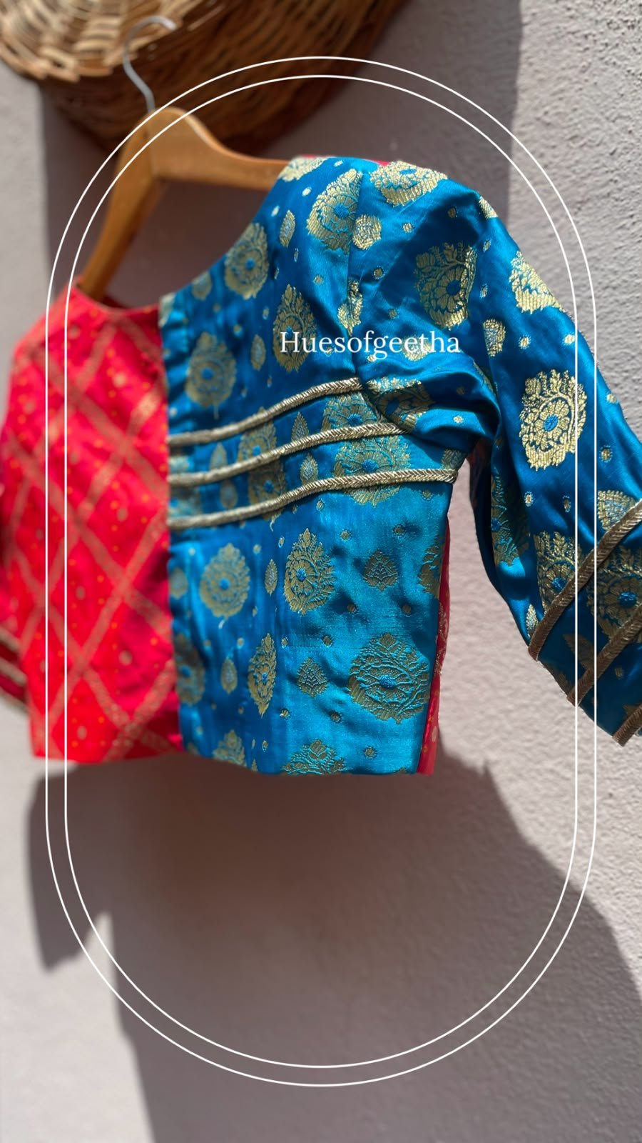 Red & Blue Brocade Blouse