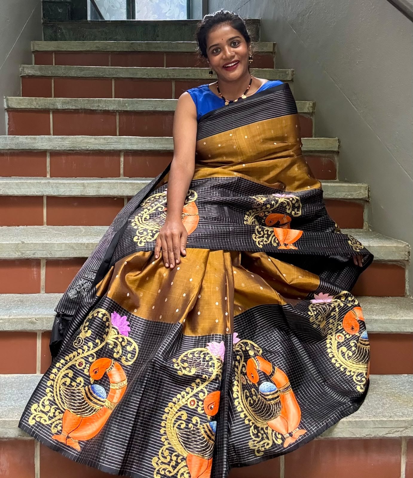 Black & Mustard Golden Fish Saree