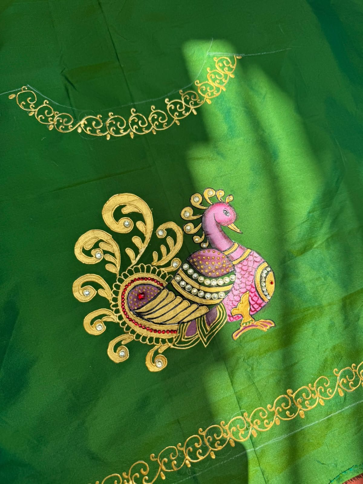 Green Peacock Hand-Painted Blouse