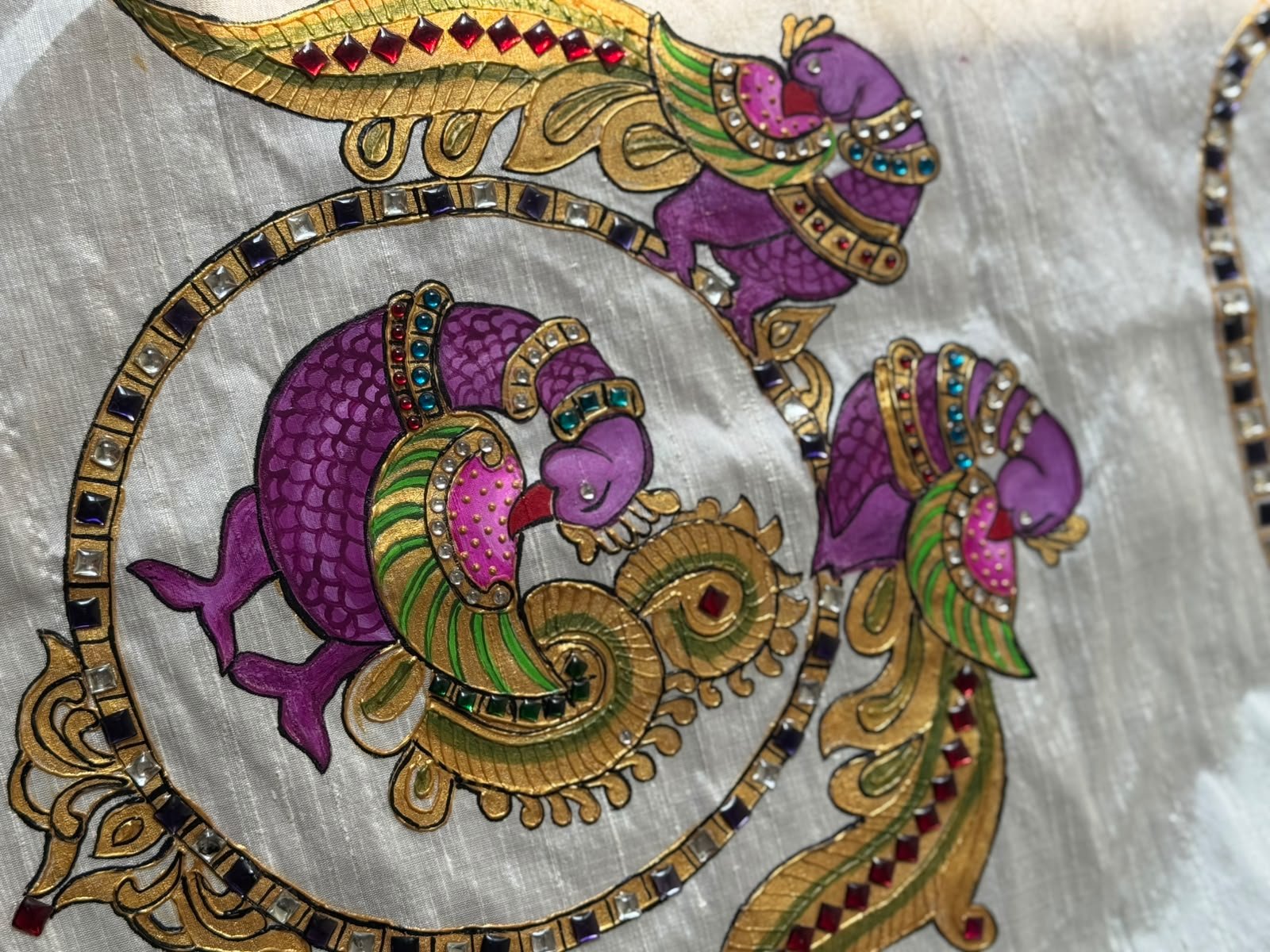 Parrots & Fish Tanjore Painting
