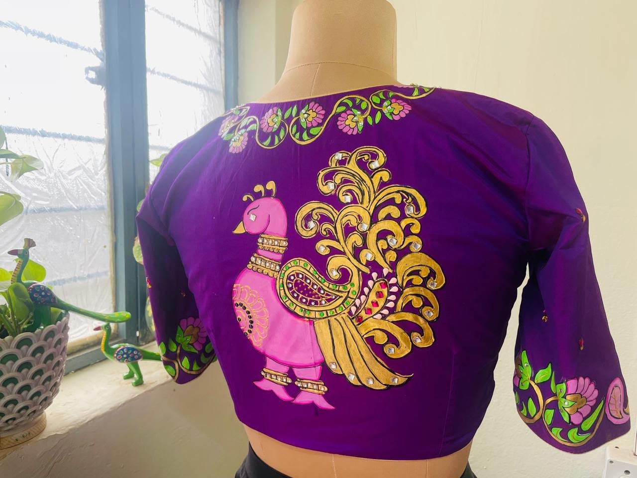 Purple Peacock Hand-Painted Blouse
